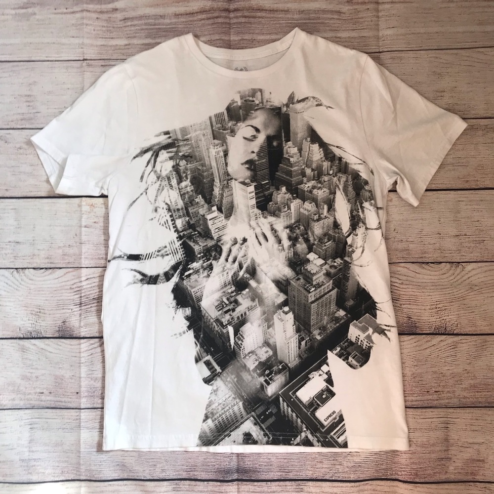 Express Men white shirt with a lady skyline.